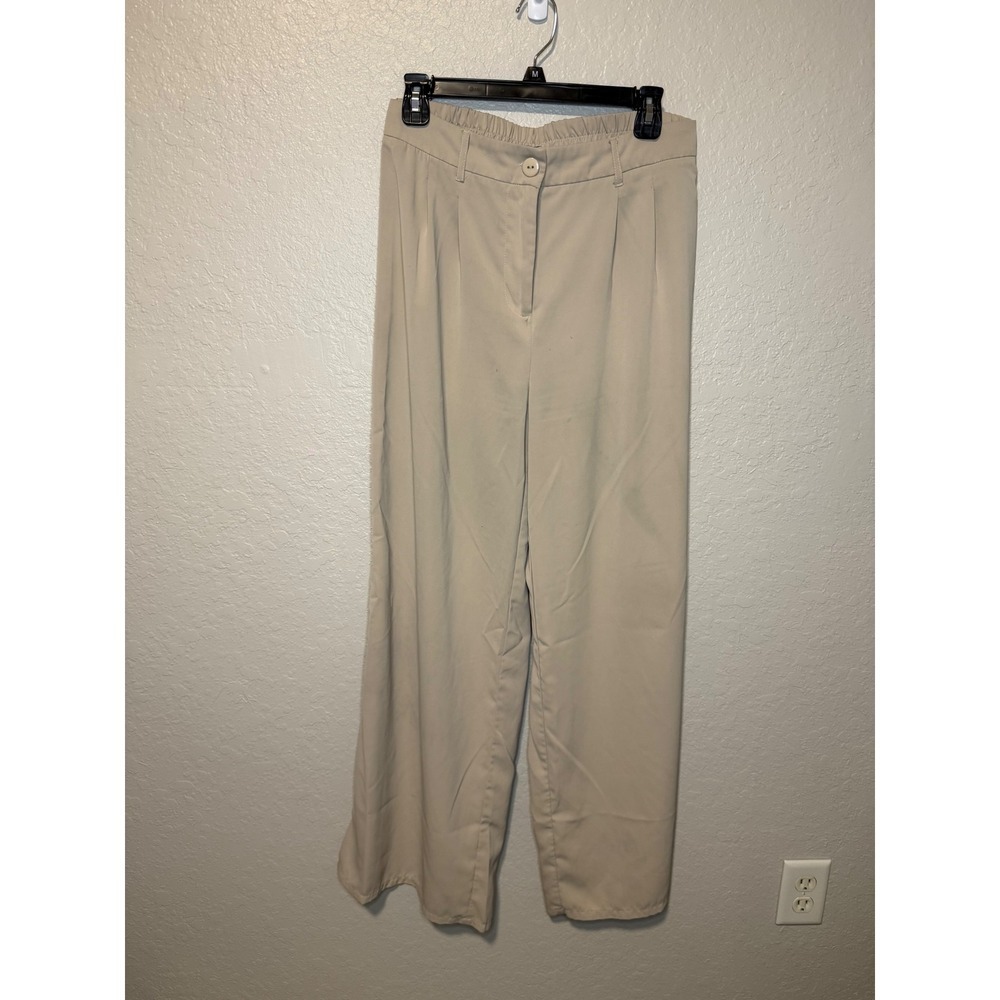 Sweet Rain Women's Beige Wide Leg High Waist Pleated Dress Pants